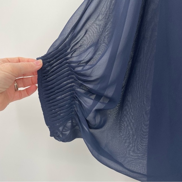 Casting Blouse - V-Neck, Jeweled Neckline, Blooming Sleeves - Blue & Silver - S - Picture 2 of 8